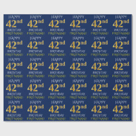 Papel De Regalo Azul, oro falso "FELIZ CUMPLEAÑOS 42"