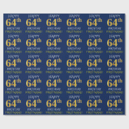 Papel De Regalo Azul, oro falso "FELIZ CUMPLEAÑOS 64"
