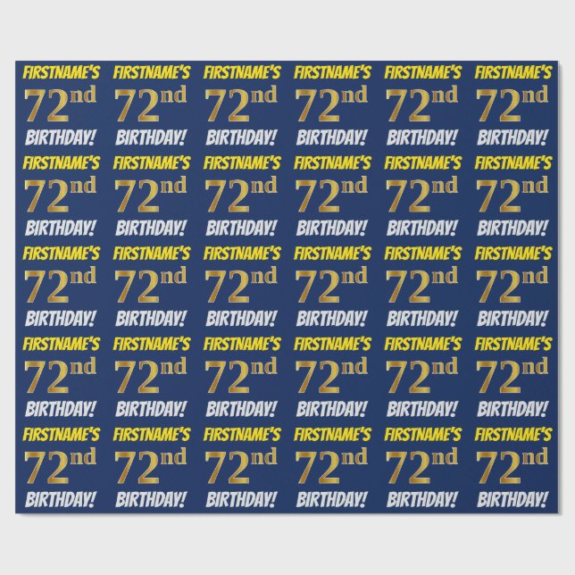 Papel De Regalo Azul, Oro Falso/Imitación, "72º CUMPLEAÑOS" (Superficie plana)
