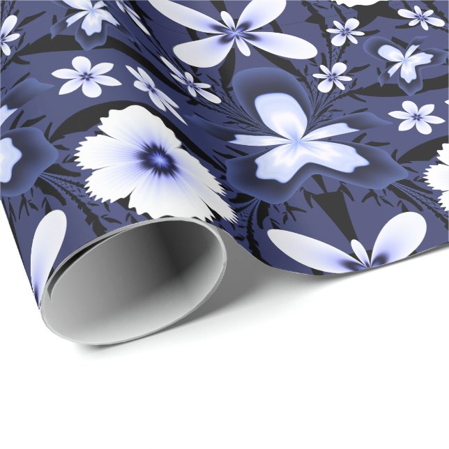 Papel De Regalo Azul Orquídea Elegante Flores Arte Fractal (Esquina del rollo)