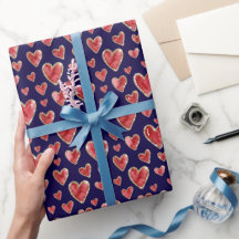 Azul Oscuro | Corazones de Acuarela con Brillo Fal