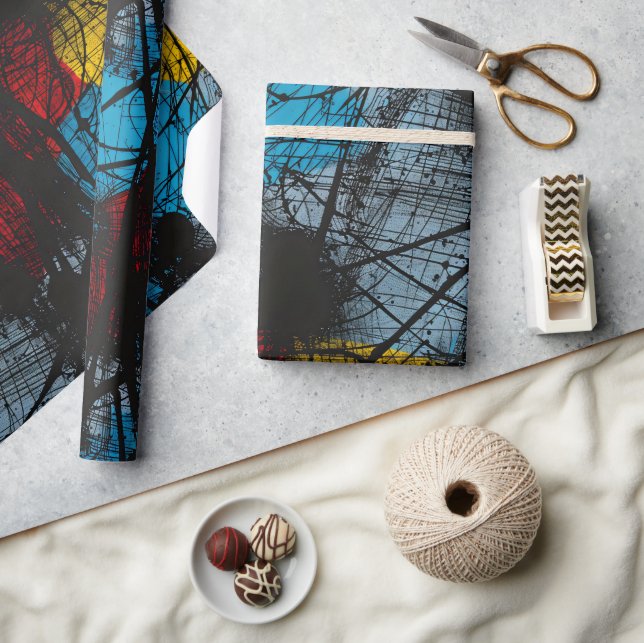 Papel De Regalo Azul oscuro gótico negro rojo amarillo (Artesanía)