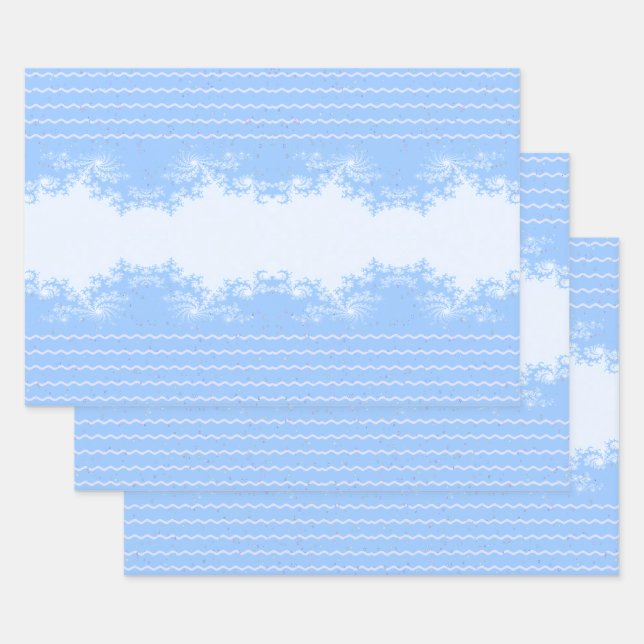 Papel de regalo azul pastel fractal de Navidad (Set)