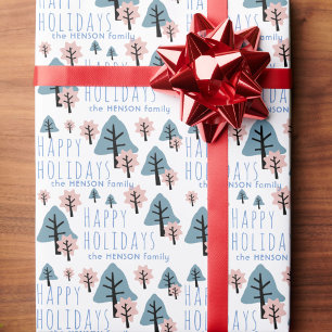 Papel De Regalo Azul pastel Galletas Campana Estrella Árboles Navi