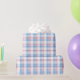 Papel De Regalo Azul pastel rosa dulce gingham blanco patrón de cu