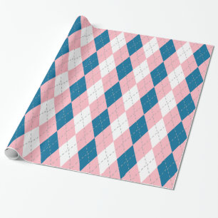 Papel De Regalo Azul Pavo Real Rosa Gris Oscuro Blanco XL Argyle