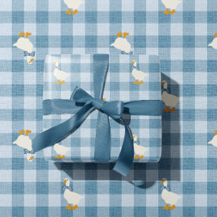 Papel De Regalo Azul Polvo Gingham Ganso Baby Shower Búfalo Cuadro