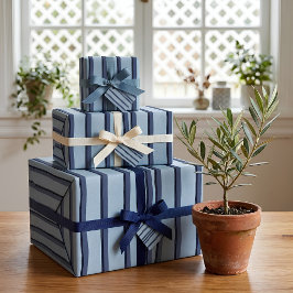 Papel de regalo azul polvoriento con raya de marin