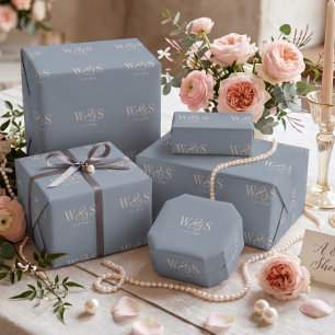 Papel De Regalo Azul polvoriento elegante parejas de novios inicia