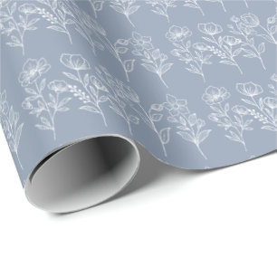 Papel De Regalo Azul Polvoriento Floral Vintage Bodas Nupciales