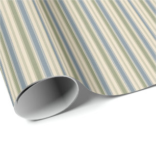 Papel De Regalo Azul Polvoriento y Rayas de Varios Anchos de Verde