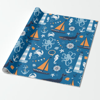 Papel De Regalo Azul profundo todas las cosas náuticas