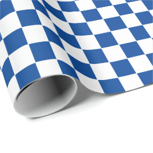 Papel de regalo azul profundo y blanco a cuadros