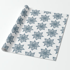 Papel De Regalo Azul prusiano sobre flores blancas