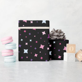 Papel De Regalo Azul Rosa Estrellas Moradas Espacio Cósmico.