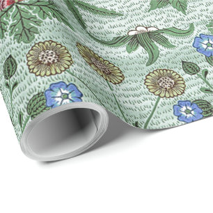 Papel De Regalo Azul rosa floral vintage William Morris Daisy