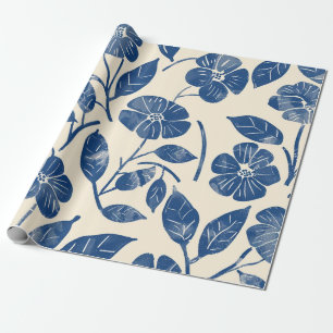 Papel De Regalo Azul Rústico Botánico Floral Retro Vintage Atracti