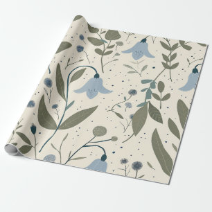 Papel De Regalo Azul rústico Flor silvestre Pastel Vintage Boho