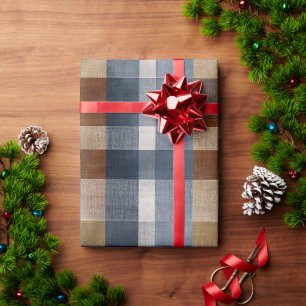Papel De Regalo Azul Rústico Marrón Mezclilla Cuadro Escocés Desco