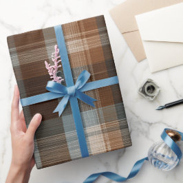 Papel De Regalo Azul Rústico Marrón Mezclilla Cuadro Escocés Desco