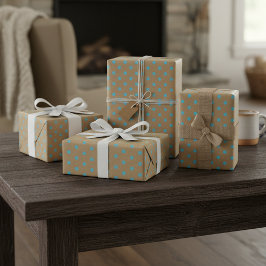 Papel De Regalo Azul Teal Verde Claro Lunares Falso Marrón Kraft R