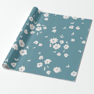 Papel De Regalo Azul Teal Vintage y Floral de Margaritas Ditsy Bla