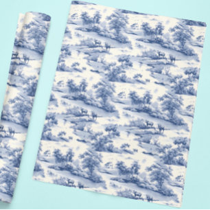 Papel De Regalo Azul Toile De Jouy Elegante Pradera Francesa