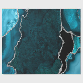 Papel De Regalo Azul Turquesa y Agata Falsa Brillante de Plata