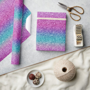 Papel De Regalo Azul Verde azulado rosado brillante Ombre Sparkle