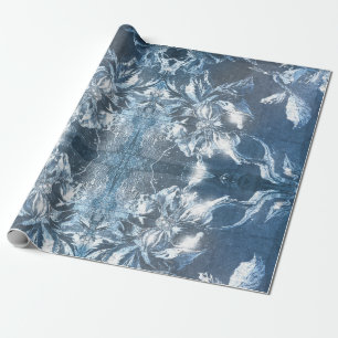 Papel De Regalo Azul Vintage Estampado Motivo Floral con Brillo