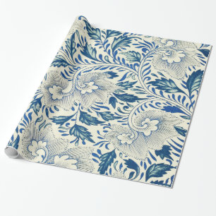 Papel De Regalo Azul Vintage Floral Asiático: Chinoiserie Antiguo