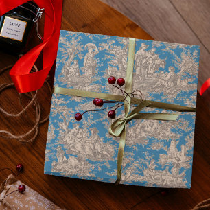 Papel De Regalo Azul Vintage Turquesa Toile Escena Francesa