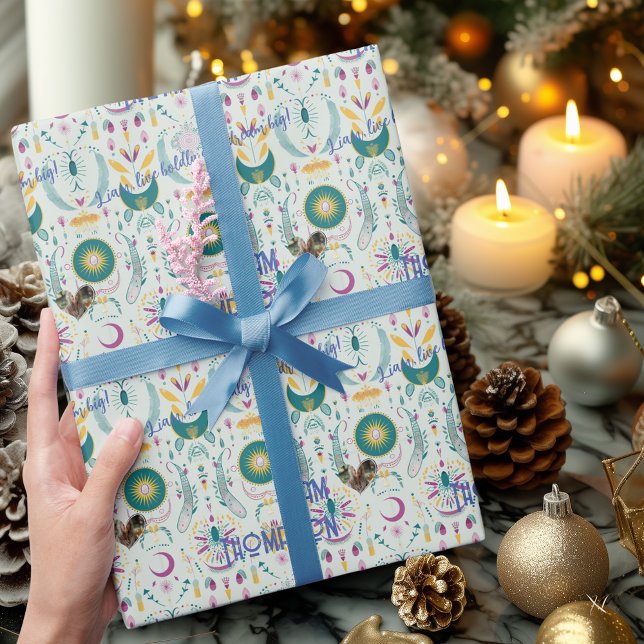 Papel de Regalo Azul y Beige Moderno Boho Chic (Subido por el creador)