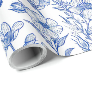 Papel De Regalo Azul y Blanco Chinoiserie Floral