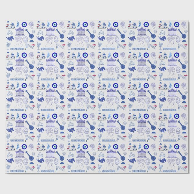 Papel De Regalo Azul y Blanco de Grecia (Superficie plana)