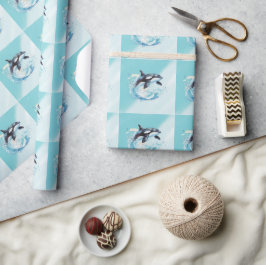 Papel De Regalo Azul y Blanco Ocra Playa Oceánica Náutica