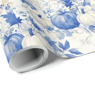 Papel De Regalo Azul y Blanco Toile Halloween