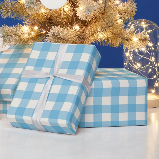Papel de regalo azul y crema estilo granja rústica (Vacaciones)