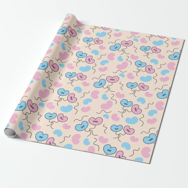Papel De Regalo Azul y rosa Sr. y Sra. Balloons Boda Seamless (Desenrollado)