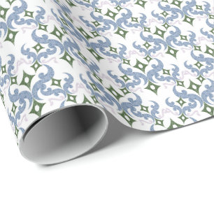 Papel De Regalo azul y verde damasco ornamento puntillismo