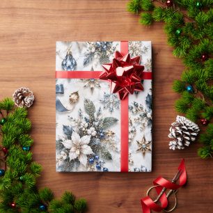 Papel De Regalo Azul Zafiro Floral de Invierno