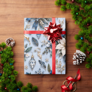 Papel De Regalo Azul Zafiro Floral Invernal Helado