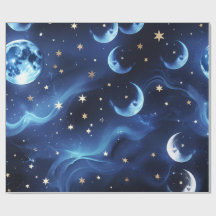 Papel de Regalo Azul Zafiro Luna Celestial