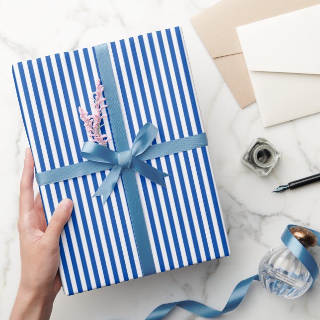 Papel De Regalo Azul Zafiro y Rayas Blancas (Regalar)