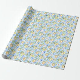 Papel De Regalo Azulejo Azul Mediterráneo Limón Amarillo Acuarela