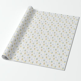Papel De Regalo Azulejo Azul Mediterráneo Limón Amarillo Costero