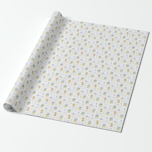 Papel De Regalo Azulejo Azul Mediterráneo Limón Amarillo Costero