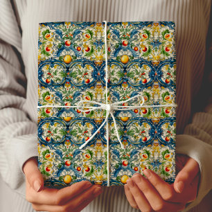 Papel De Regalo Azulejo Azul Mediterráneo Siciliano Cítrico