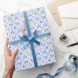 Papel De Regalo Azulejo Azul Patrón de Limón Country Francés