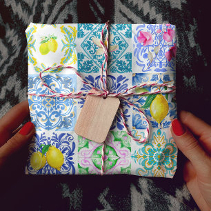 Papel De Regalo Azulejo de baldosa azul siciliana Amalfi elegante